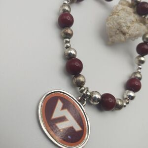 Virginia tech red and‎ silver beaded bracelet